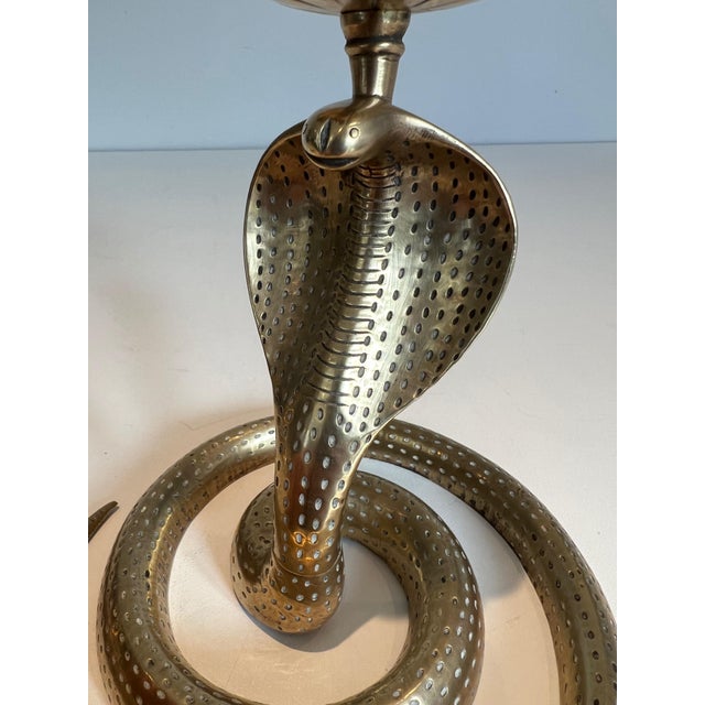 Bronze Cobra Candlesticks in Chiseled Bronze - a Pair For Sale - Image 8 of 12
