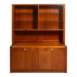 Mid-Century Danish Modern 2-Piece Cabinet / Sideboard / Credenza W/ Topper in Teak, Glass & Brass by D-Scan, C. 1980's For Sale