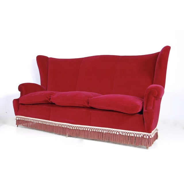 Mid-Century Modern Vintage Sofa in Red Velvet, 1950s For Sale - Image 3 of 16