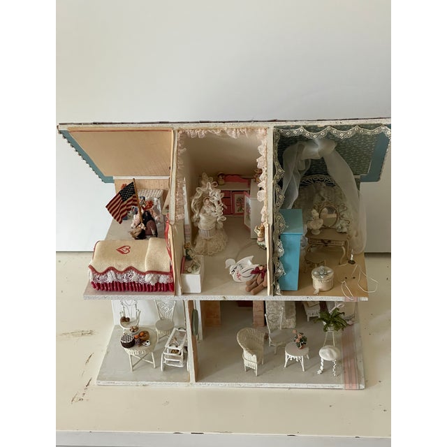 1960 Vintage Dollhouse Blue Cottage Handmade Furnished For Sale - Image 10 of 17