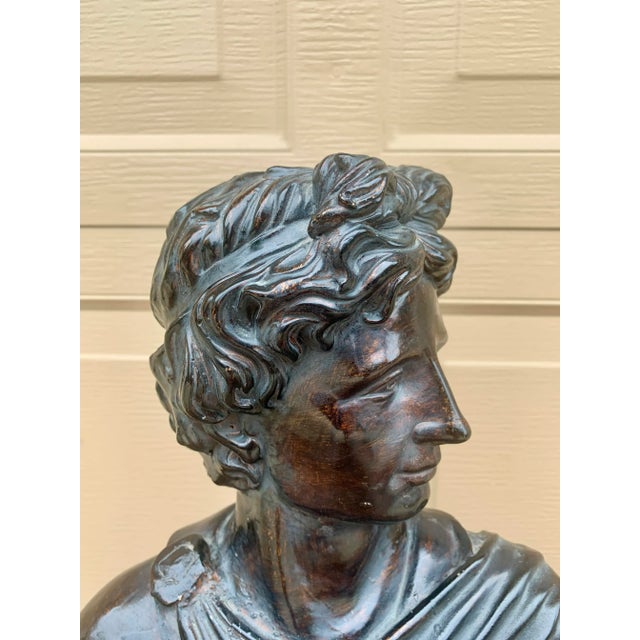 Grand Tour Vintage Neoclassical Apollo Belvedere Bust Sculpture on Pedestal For Sale - Image 3 of 11