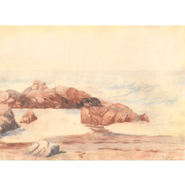 Beautiful mid century seascape of the waves spilling over the rocks into the tide pool by Margaret Esther Rogers...