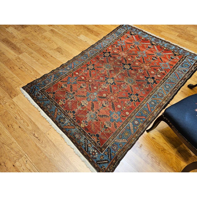 Vintage Persian Malayer Area Rug, Hand-Knotted Wool, Geometric Pattern, 4x6, Red & Blue For Sale - Image 14 of 14