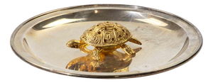 Decorative Silver-Plated Dish with Gilt Turtle Figure, 1950s