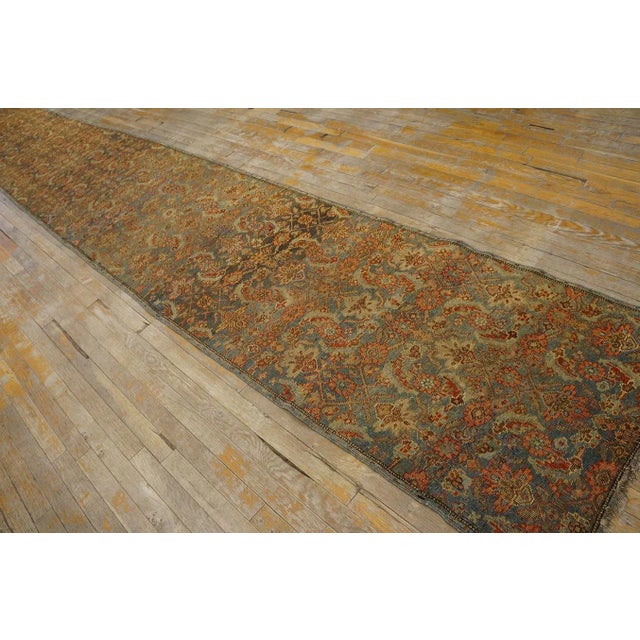 Persian 1900s Blue Gray Herati Fish Antique W. Persian Bijar Carpet 2' 8" X 16 Handknotted Wool Runner Rug For Sale - Image 3 of 12