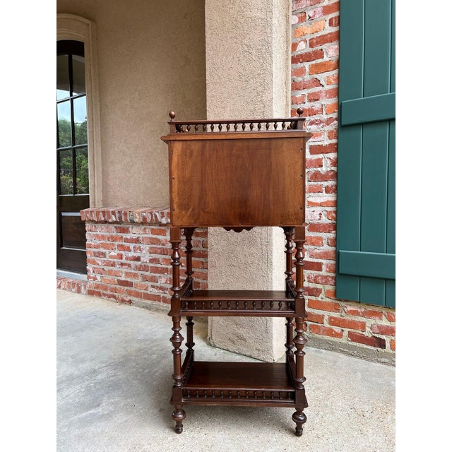 Antique English Display Cabinet Narrow Bookcase Étagère Glass Walnut C1920 For Sale - Image 12 of 18