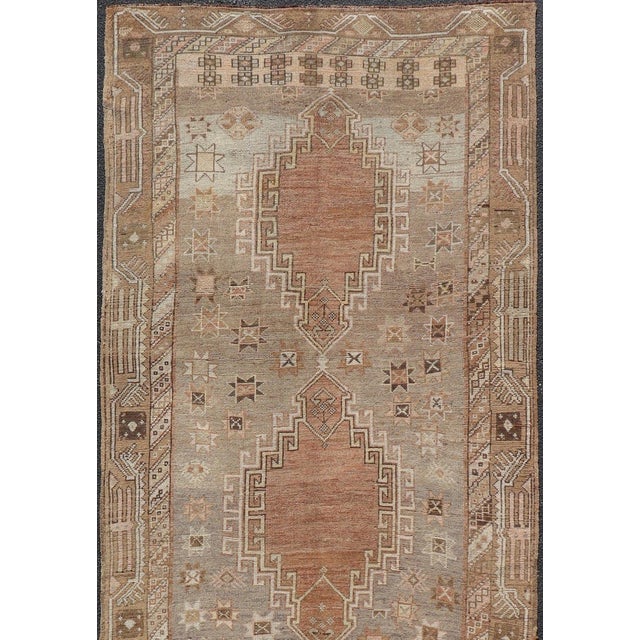 Antique Turkish Kars Oushak Gallery Rug With Geometric Medallion Design For Sale - Image 10 of 11