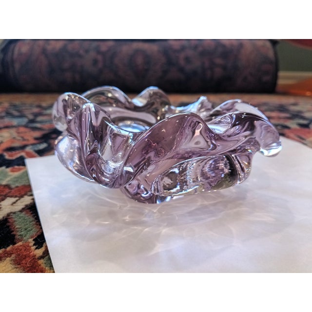 Lavender Vintage Murano Attributed Lilac Lavender Square Flower Ashtray - Mid-Century Italian Sommerso Glass For Sale - Image 8 of 8