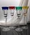 Set of 4 gorgeous, colorful liquor/cordial glasses by luxury purveyor, Faberge - beautiful jewel-toned red, blue, yellow...