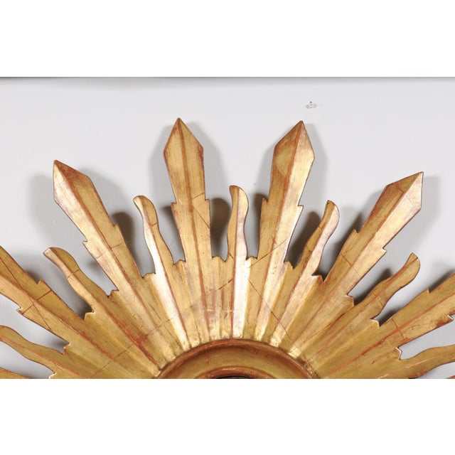 Large Vintage French Midcentury Sunburst with Small Convex Mirror Plate For Sale - Image 9 of 11
