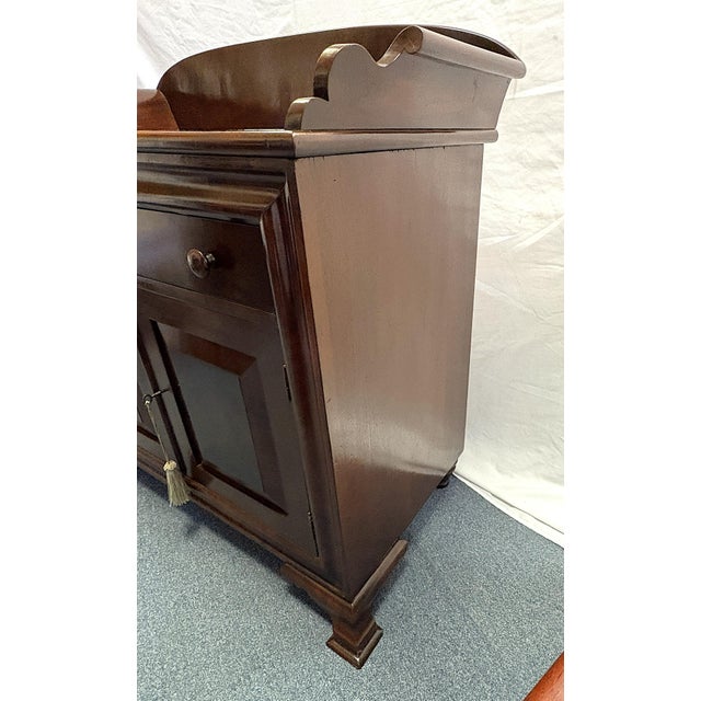 Brown Mid 20th Century Mahogany Dry Sink Cabinet With Backsplash, Lock & Key For Sale - Image 8 of 18
