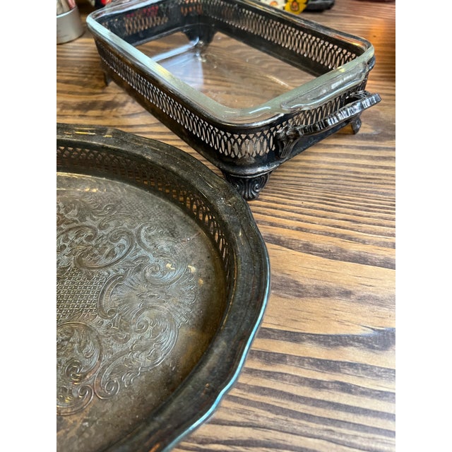 American 1960s Silverplate Tray & Serving Dish Set- 2 Pieces For Sale - Image 3 of 8