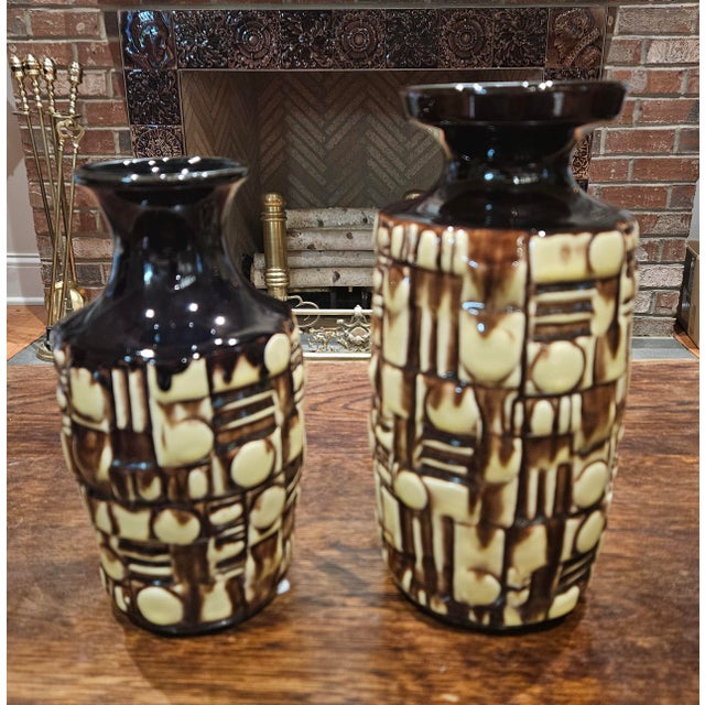 Mid-Century Modern Pair of Rare U - Keramik West German Vases in the Abstrakt Brutalist Series For Sale - Image 3 of 12