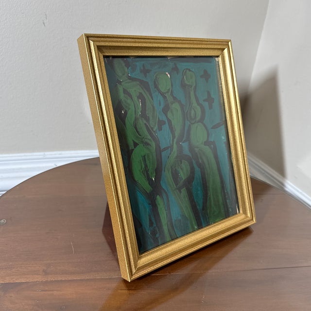 1970s Vintage Oil Abstract Expressionist Figurative Art Green Nude Painting For Sale - Image 5 of 7