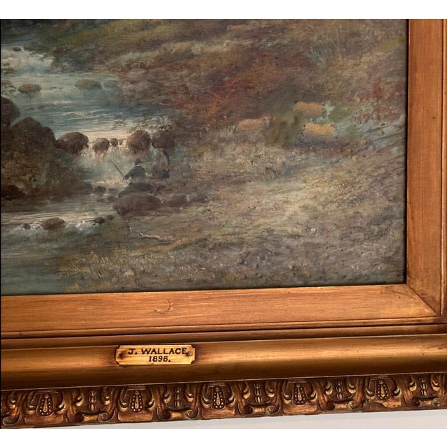 Antique British Landscape Oil Painting by J. Wallace.
