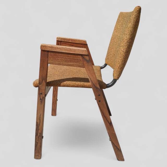 Brown Vintage Mid Century Modern Wooden Upholstered Arm Chair Desk Chair For Sale - Image 8 of 11