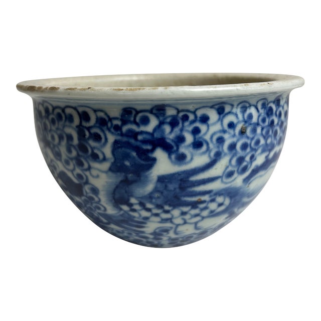 Antique Chinese Blue and White Jardiniere For Sale