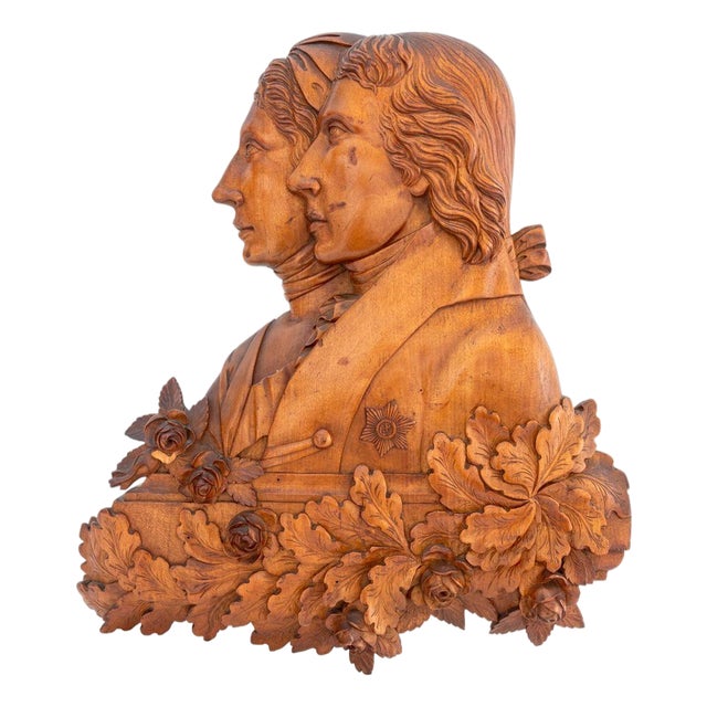 English Walnut Double Relief Portrait Wall Plaque For Sale