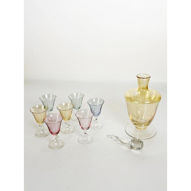 Glass 20th Century Italian Multicolored Art Glass Carafe and Glasses, Italy, Set of 8 For Sale - Image 7 of 13