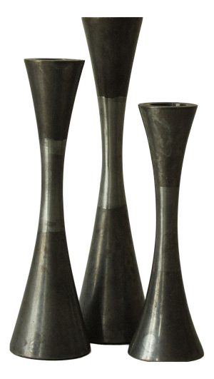 Diabolo Candlesticks in Patinated and Brushed Steel, 1970s, Set of 3