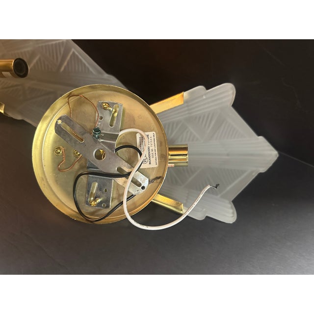 1970s Pair Vintage Art Deco Triangle Glass Brass Wall Light Sconces For Sale In Fayetteville, AR - Image 6 of 10