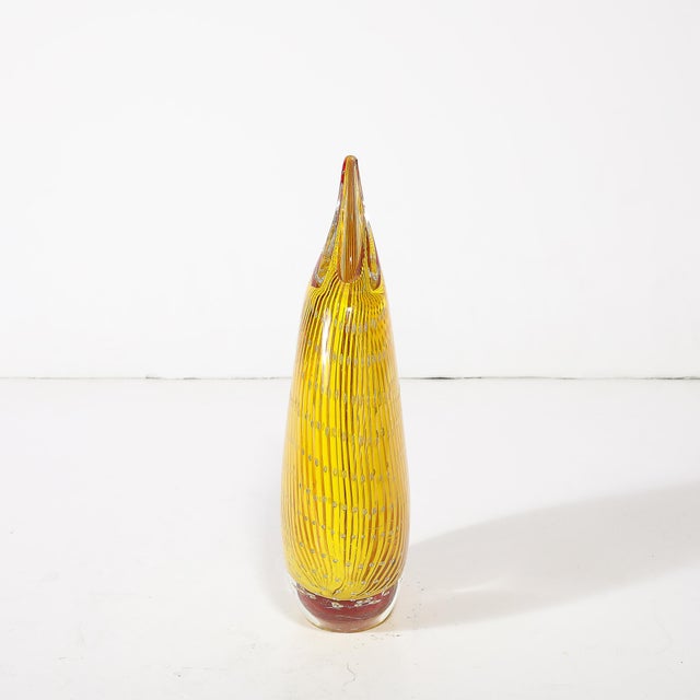Glass Mid-Century Modernist Hand-Blown Teardrop Form Glass Vase in Yellow and Scarlet For Sale - Image 7 of 12