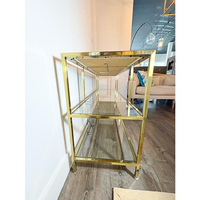 Mid-Century Modern Brass and Glass Console Table With a Leather Top For Sale - Image 3 of 9