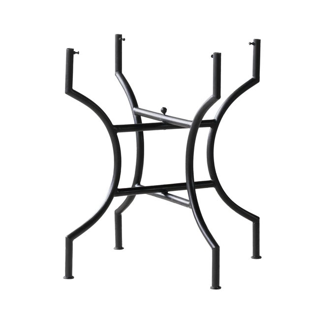 Moroccan Matthew Izzo Home 32" Round Yellow and White Striped Moroccan Zellige Tile Bistro Table on Iron X Base For Sale - Image 3 of 4