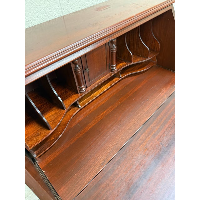 Vintage Chippendale Style Slant Front Fall Front Mahogany Secretary Desk For Sale - Image 13 of 17