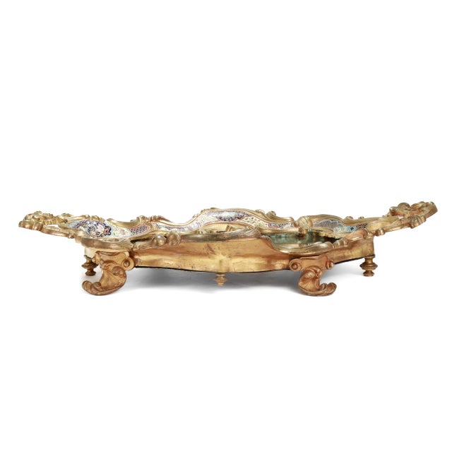 Bronze Large Antique French Gilt Bronze & Champlevé Enamel Mirrored Plateau or Tray For Sale - Image 8 of 18
