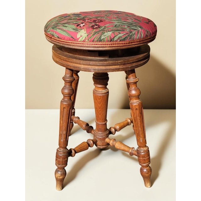 Wood Antique Napoleon III Swivel Piano Stool in Beechwood, 1890s For Sale - Image 7 of 7