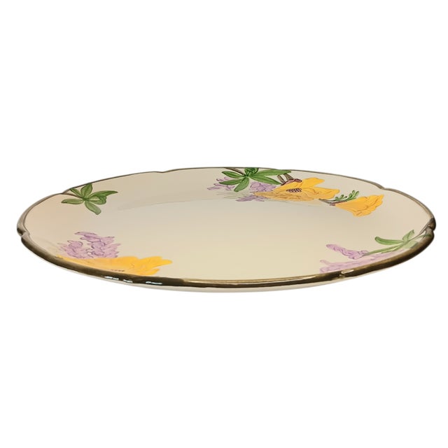 Mid-Century Modern 1990s Mid-Century Modern Franciscan Poppy Chop Plate Serving Platter Yellow & Purple Flowers 12" Round For Sale - Image 3 of 12