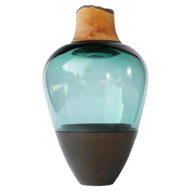 Green Blue and Brass Patina India Vase I by Pia Wüstenberg For Sale