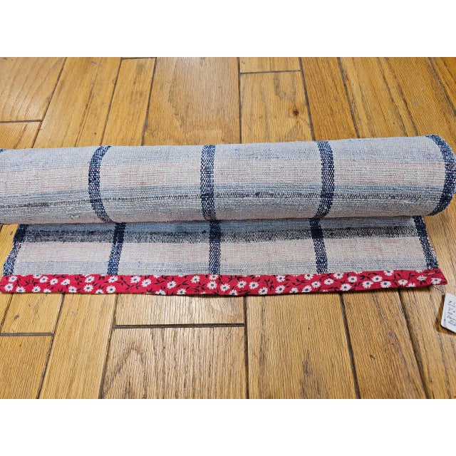 Off-white Vintage American Rag Runner, Handwoven Wool & Cotton, Indigo Stripe Pattern, 2x11 For Sale - Image 8 of 12