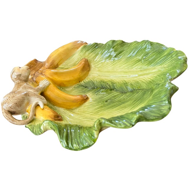 Vintage Kaldun & Bogle Zanzibar Majolica Monkey & Banana Leaf Platter, 10" For Sale In Jacksonville, FL - Image 6 of 14