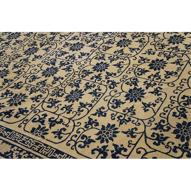 Late 19th Century 1890s Ivory Background Geometric Blue Floral Design Antique Chinese Peking Rug For Sale - Image 5 of 8