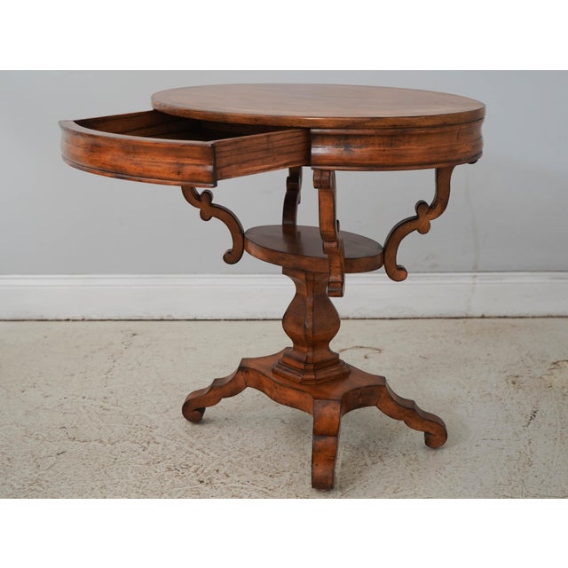 Traditional Pair of Continental Style 2 Tier 1 Drawer Pedestal Lamp End Tables For Sale - Image 3 of 17