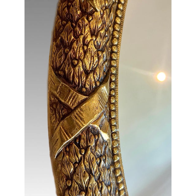 Vintage Louis XVl Style Solid Brass Gold Oval Wall Mirror or Vanity Mirror For Sale - Image 9 of 10