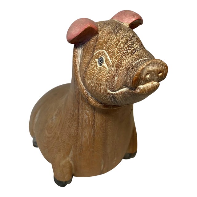 Hand Carved and Painted Pig For Sale