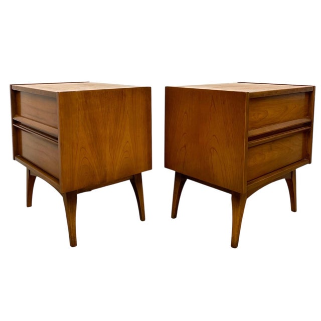1970s Vintage Mid-Century Modern Two-Drawer Nightstands - Matching Pair With Dovetailed Drawers, A Pair For Sale - Image 5 of 10