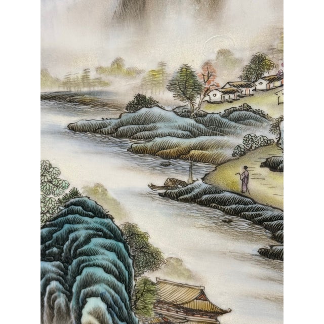 Vintage Chinese Porcelain Landscape Wall Panels, Set of Four For Sale - Image 9 of 12