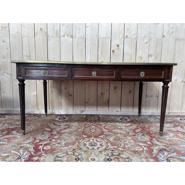 Louis Xvi Style Desk in Mahogany and Brass Trim For Sale - Image 6 of 7