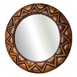 Round Rattan Mirror, 1980 For Sale