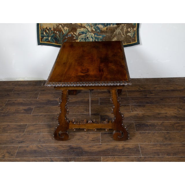 Wood Italian 19th Century Walnut Baroque Style Fratino Table with Carved Lyre Legs For Sale - Image 7 of 12