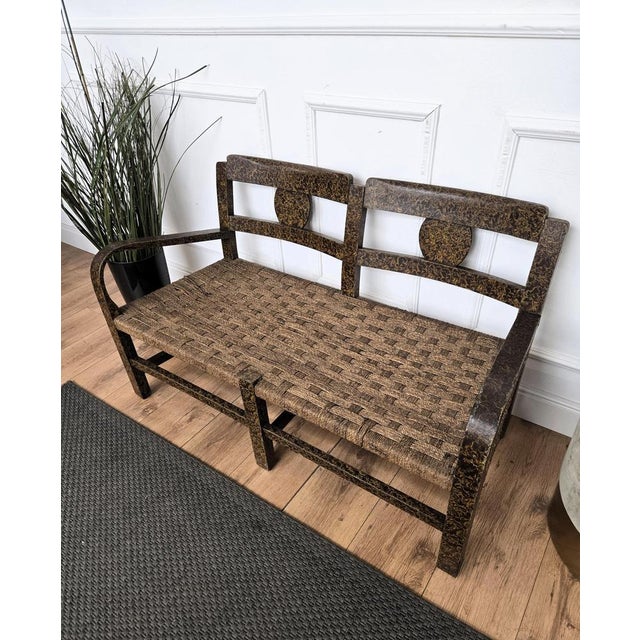 Vintage Italian Burl Wood and Cord Woven Rope Lounge Bench, 1960s For Sale - Image 4 of 10