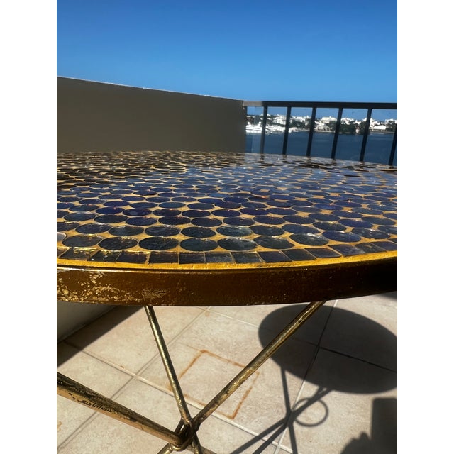 1960s Italian Gold Gilt Folding Mosaic Side Drink Table | Handcrafted Glass Tile Top | Hollywood Regency For Sale - Image 4 of 8