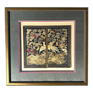 19th Century Framed Chinese Qing Dynasty Embroidered First Rank Badge