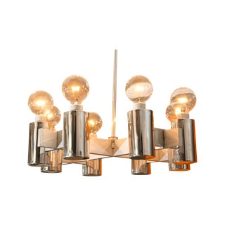 1960's Brushed Steel Lightolier Chandelier For Sale