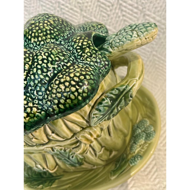 Vintage Portuguese Majolica Broccoli Tureen With Original Ladle & Underplate For Sale - Image 9 of 14