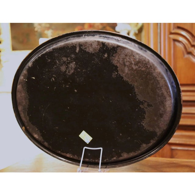 Black 19th Century French Napoleon III Oval Tole Tray With Hand Painted Medallion For Sale - Image 8 of 9